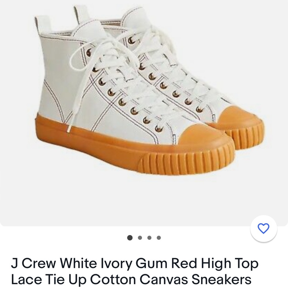 J Crew White Ivory Gum Red High Top Lace Tie Up Cotton Canvas Sneakers